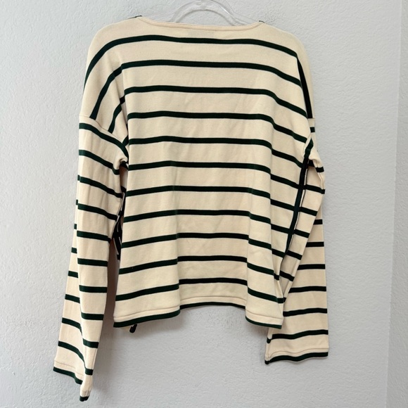 LA LIGNE Long Sleeve Breton Tee Shirt Ecru Cream Green Striped Size Medium - Picture 3 of 6